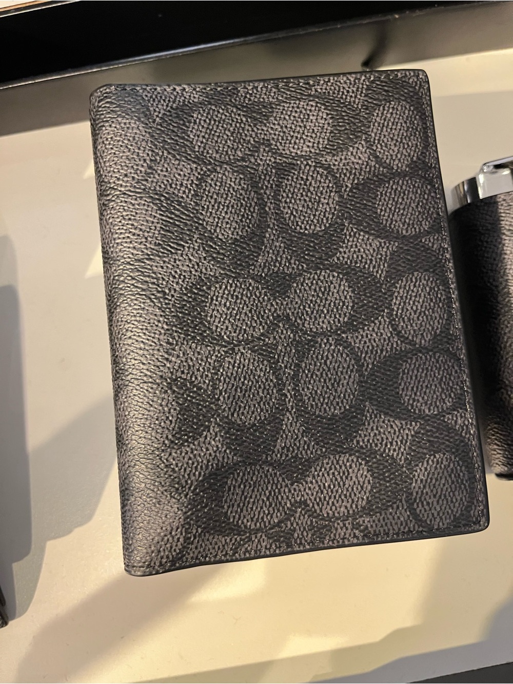 Coach Black Signature Canvas Passport holder slim Wallet new logo